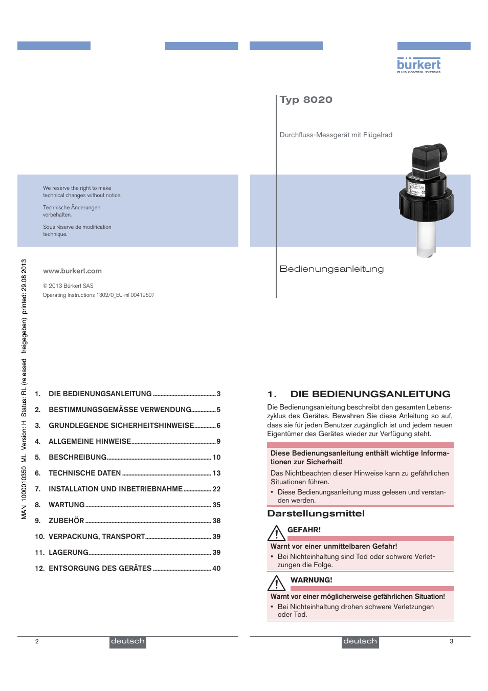 Bedienungsanleitung, Typ 8020 | Burkert Type 8020 User Manual | Page 12 / 33