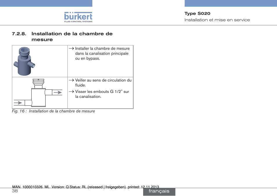 Installation de la chambre de mesure | Burkert Type S020 User Manual | Page 122 / 130