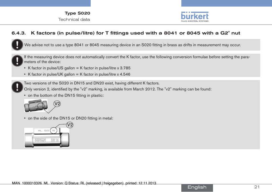 A 8041 or 8045 with a g2'' nut | Burkert Type S020 User Manual | Page 21 / 130