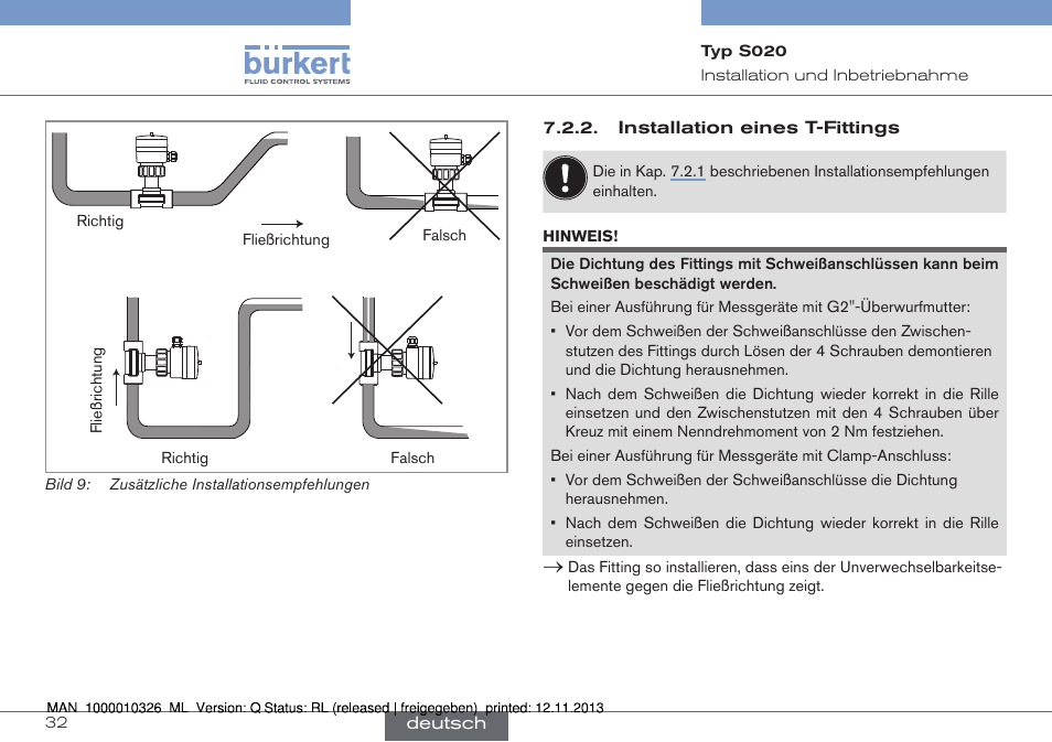 Installation eines t-fittings | Burkert Type S020 User Manual | Page 74 / 130