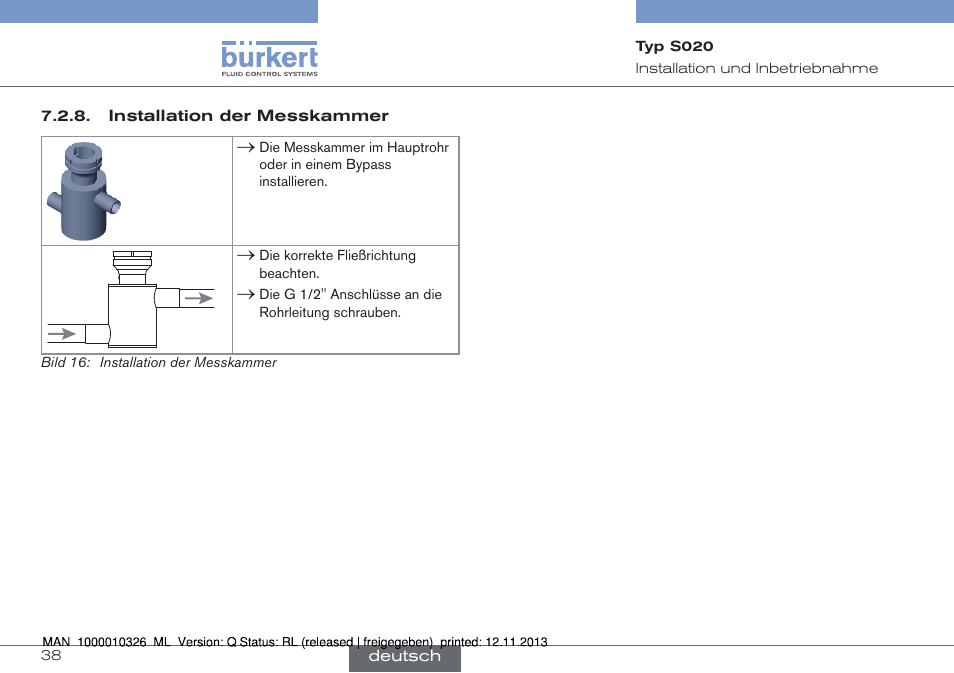 Installation der messkammer | Burkert Type S020 User Manual | Page 80 / 130