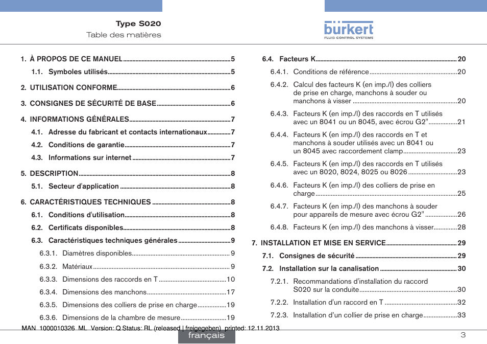 Français | Burkert Type S020 User Manual | Page 87 / 130