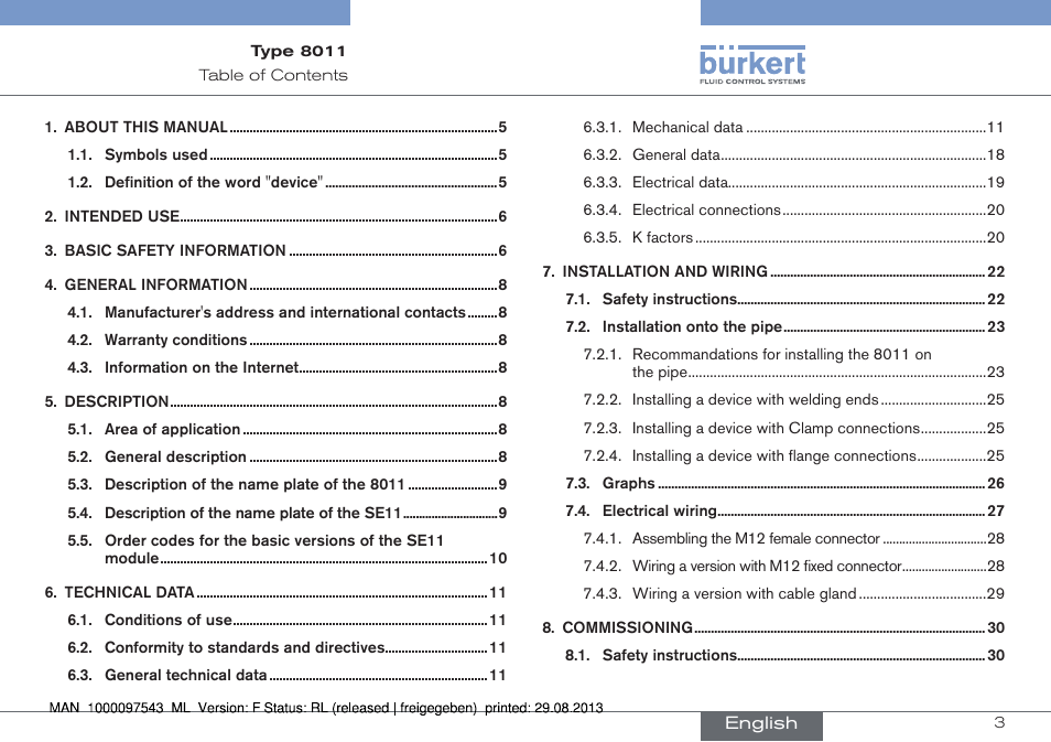 Instruction manual | Burkert Type 8011 User Manual | Page 3 / 100