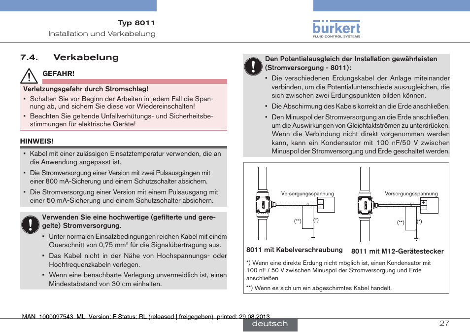 Verkabelung | Burkert Type 8011 User Manual | Page 59 / 100