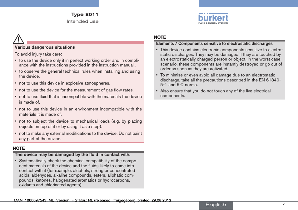 Burkert Type 8011 User Manual | Page 7 / 100