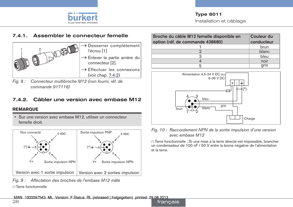 Assembler le connecteur femelle, Câbler une version avec embase m12 | Burkert Type 8011 User Manual | Page 92 / 100