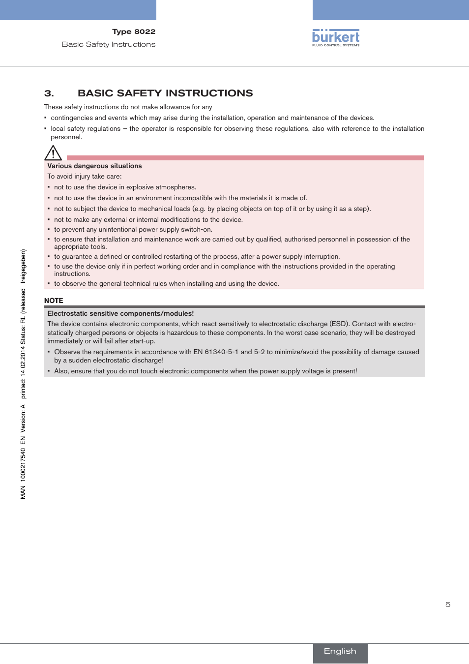 Basic safety instructions | Burkert Type 8070 User Manual | Page 7 / 26