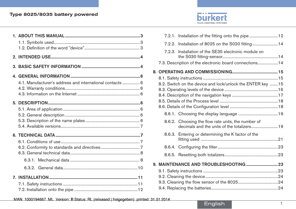 English | Burkert Type 8035 User Manual | Page 3 / 88