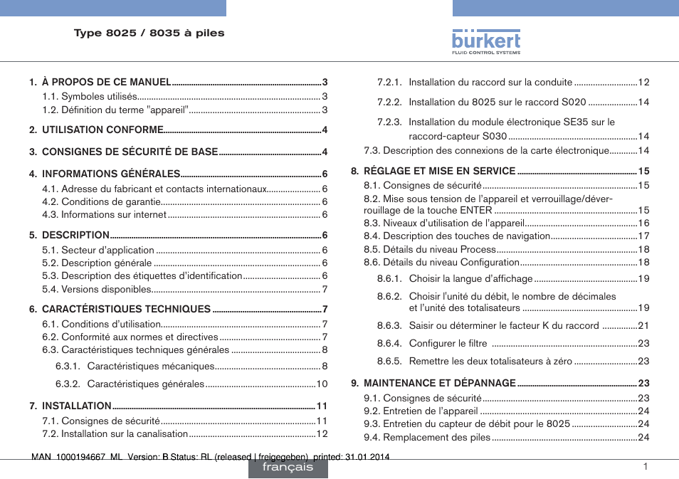 Français | Burkert Type 8035 User Manual | Page 59 / 88