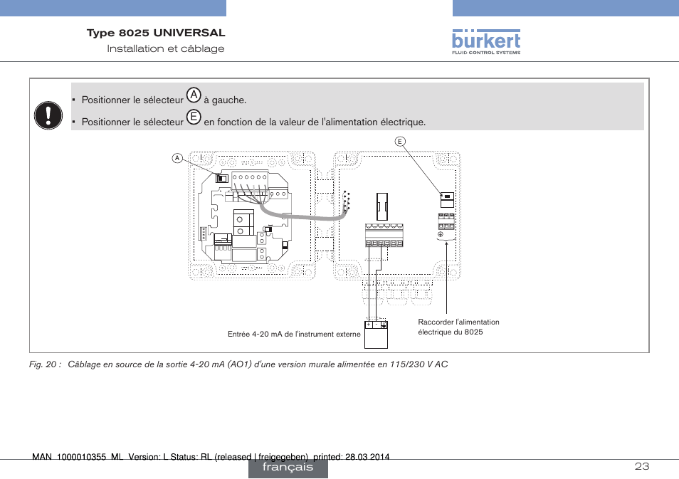 Français, À▶gauche. •▶ positionner▶le▶sélecteur, T250 ma | Burkert Type 8025 User Manual | Page 111 / 134
