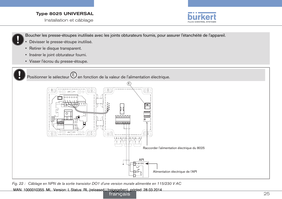 Français, Current source sink, T250 ma | Burkert Type 8025 User Manual | Page 113 / 134