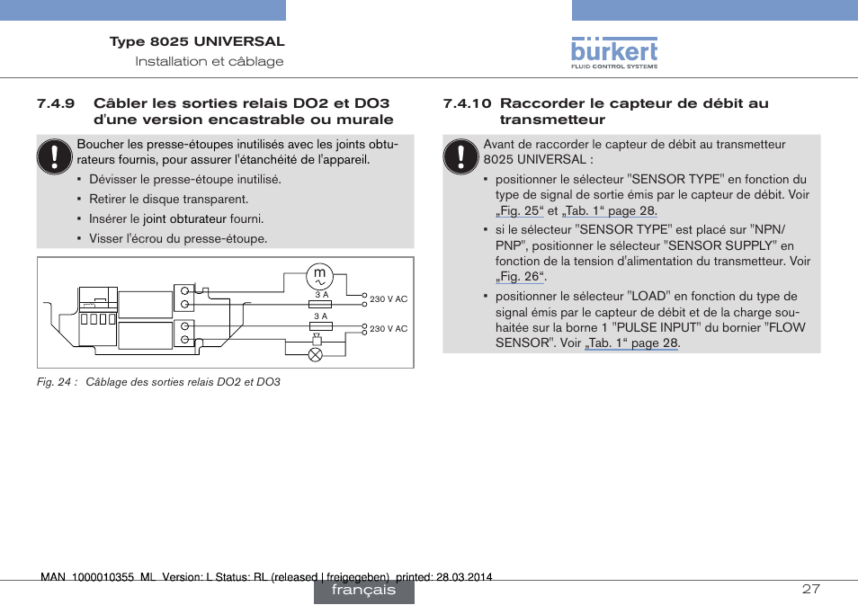Français, 10 raccorder le capteur de débit au transmetteur | Burkert Type 8025 User Manual | Page 115 / 134