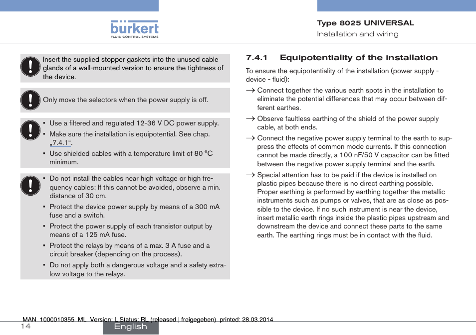 Burkert Type 8025 User Manual | Page 14 / 134