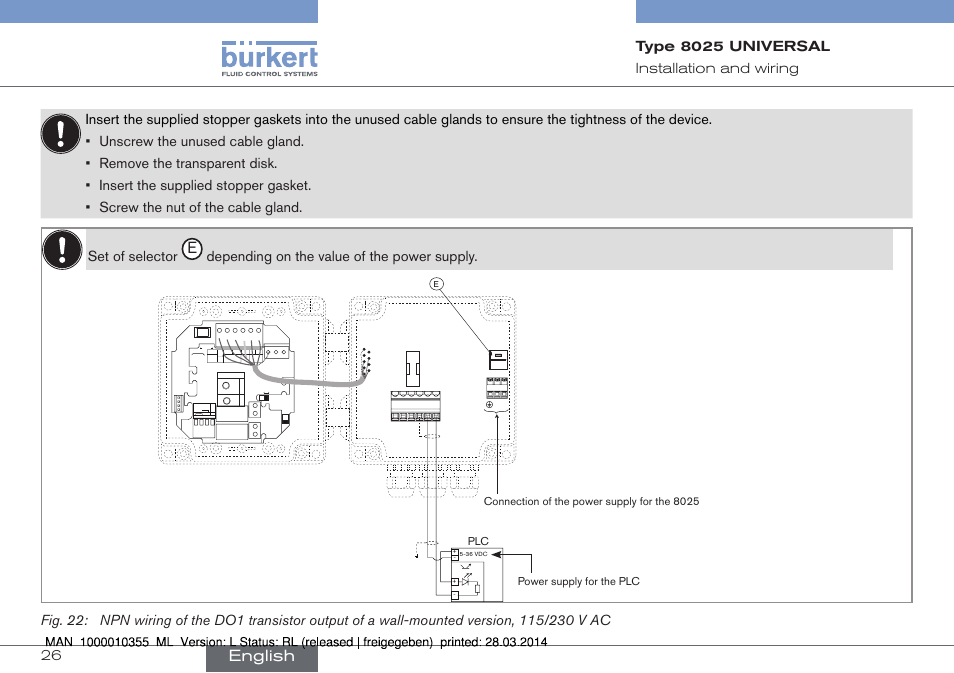 English, Depending▶on▶the▶value▶of▶the▶power▶supply, Current source sink | Burkert Type 8025 User Manual | Page 26 / 134