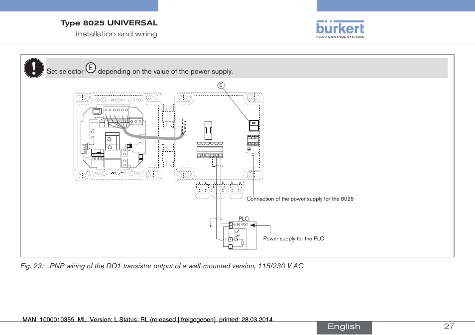 English, Depending▶on▶the▶value▶of▶the▶power▶supply, T250 ma | Burkert Type 8025 User Manual | Page 27 / 134