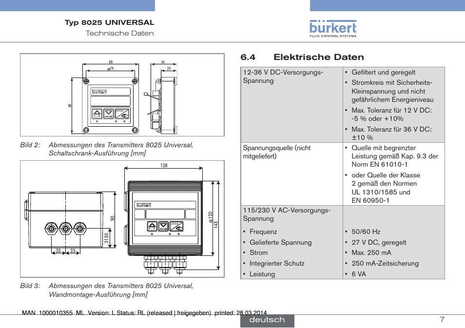 4 elektrische daten, Deutsch | Burkert Type 8025 User Manual | Page 51 / 134