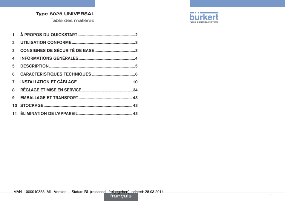 Français | Burkert Type 8025 User Manual | Page 89 / 134