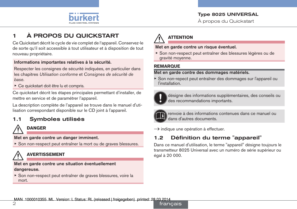 1 à propos du quickstart | Burkert Type 8025 User Manual | Page 90 / 134