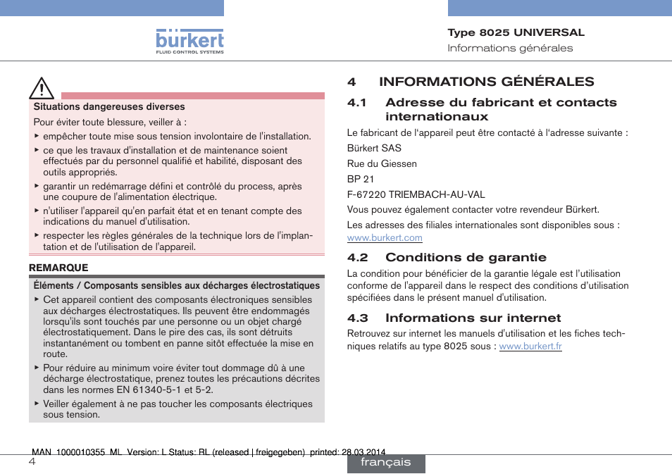 4 informations générales | Burkert Type 8025 User Manual | Page 92 / 134