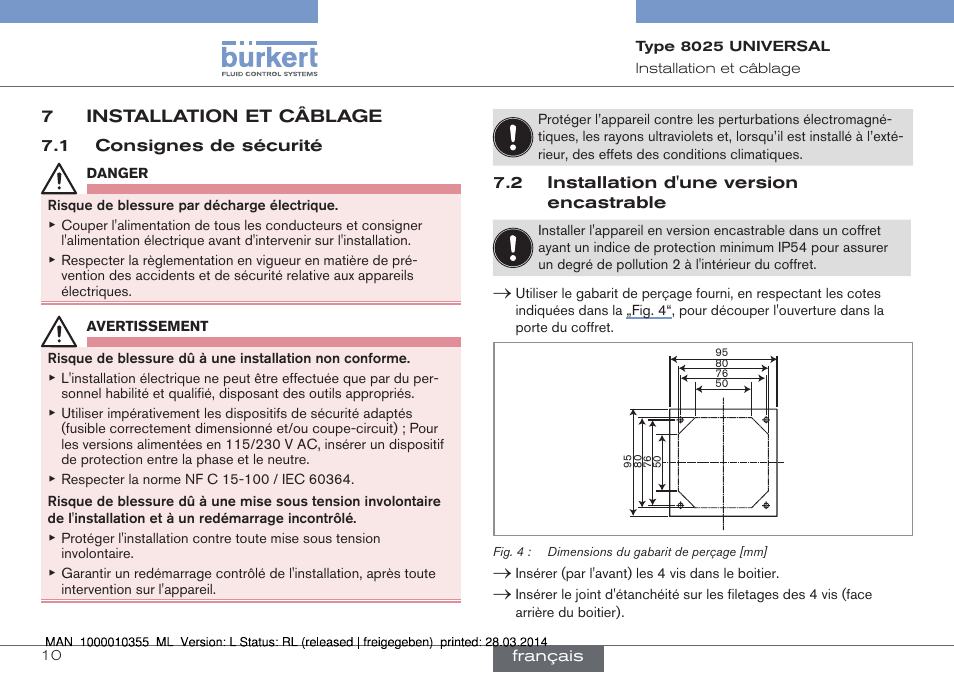 7 installation et câblage | Burkert Type 8025 User Manual | Page 98 / 134