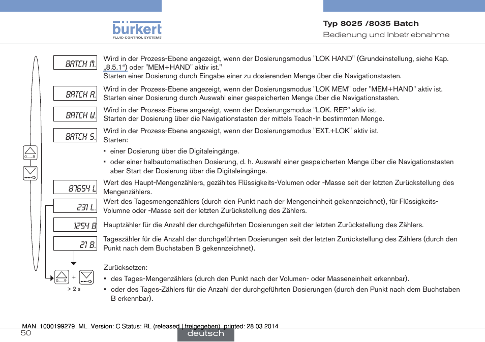 Batch m. batch a | Burkert Type 8035 User Manual | Page 110 / 176