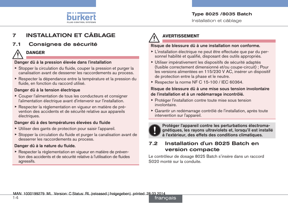 7 installation et câblage | Burkert Type 8035 User Manual | Page 132 / 176