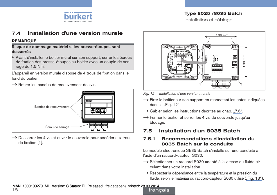 4 installation d'une version murale, Français, Retirer▶les▶bandes▶de▶recouvrement▶des▶vis | Current source sink, Ao1) supply nc coil puls e input npn/pnp 2 1 3 pe | Burkert Type 8035 User Manual | Page 136 / 176