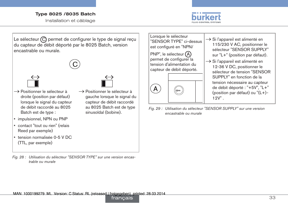 Fig.▶28, Fig.▶29, Sensor type | Sensor | Burkert Type 8035 User Manual | Page 151 / 176