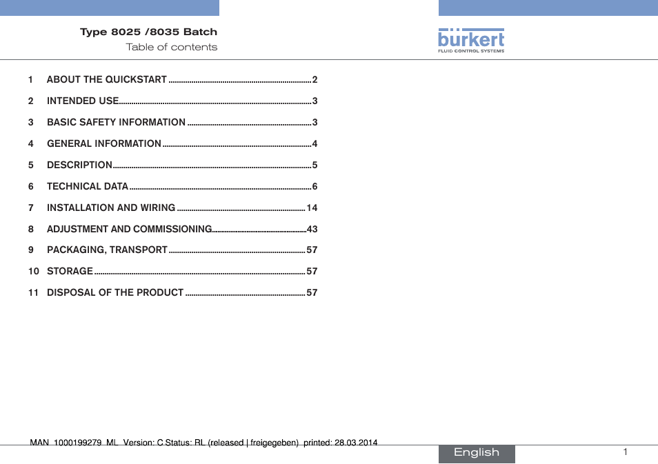 English | Burkert Type 8035 User Manual | Page 3 / 176