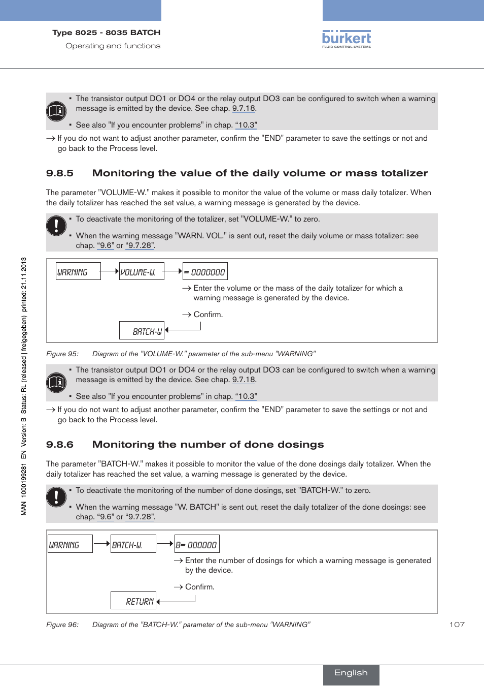 6 monitoring the number of done dosings, Monitoring the number of done dosings | Burkert Type 8035 User Manual | Page 109 / 130