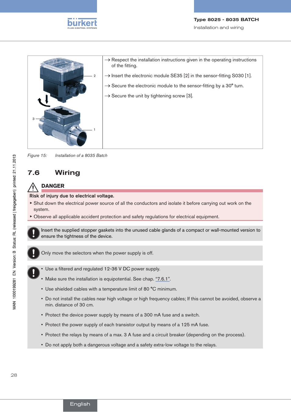 6 wiring, Wiring | Burkert Type 8035 User Manual | Page 30 / 130