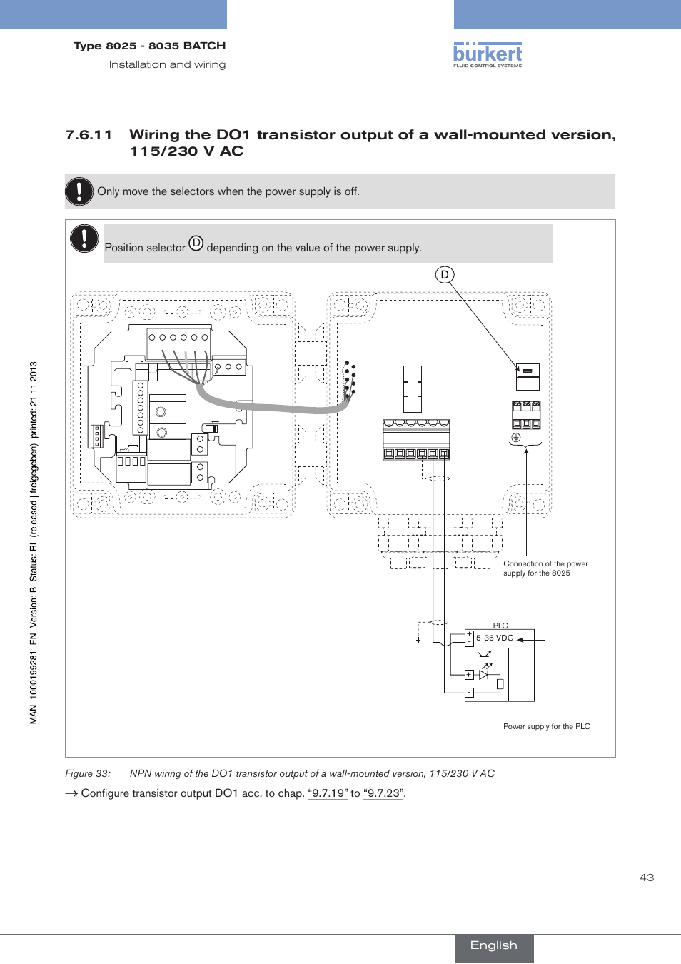 T250 ma, 43 installation﻿and﻿wiring | Burkert Type 8035 User Manual | Page 45 / 130