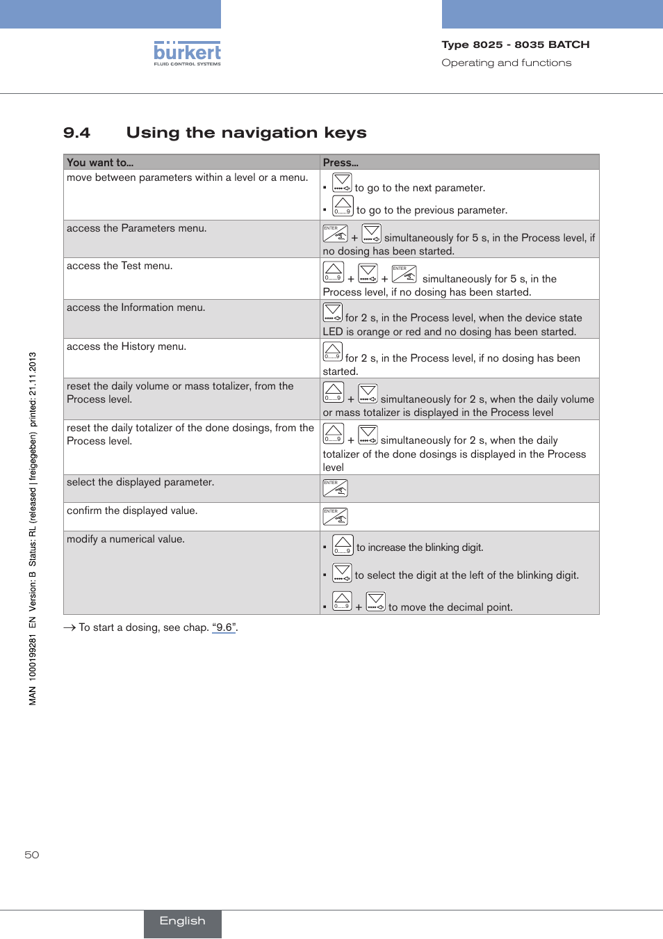 4 using the navigation keys, Using the navigation keys | Burkert Type 8035 User Manual | Page 52 / 130