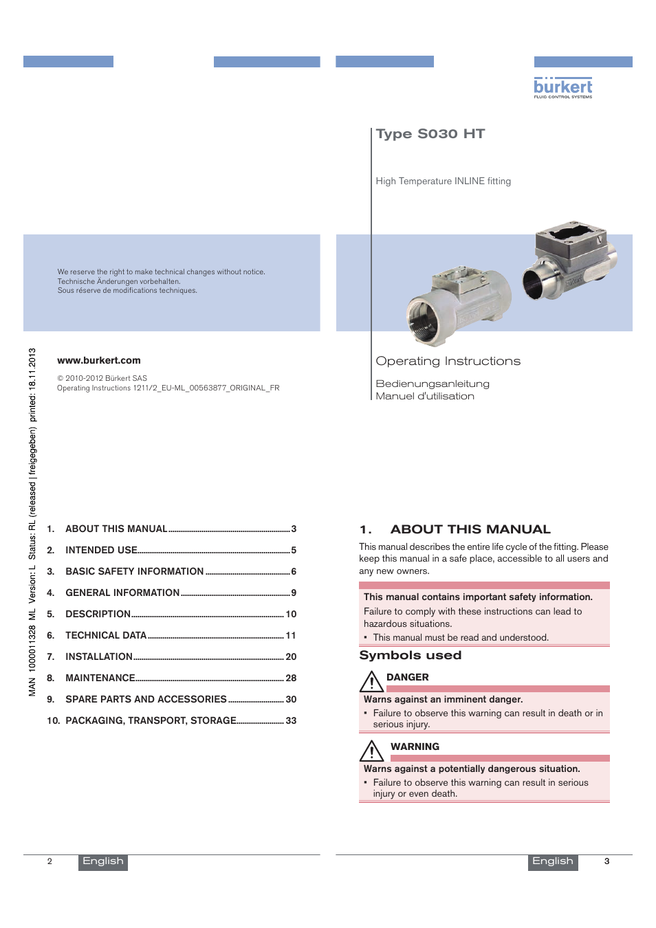 Burkert Type S030 User Manual | 27 pages