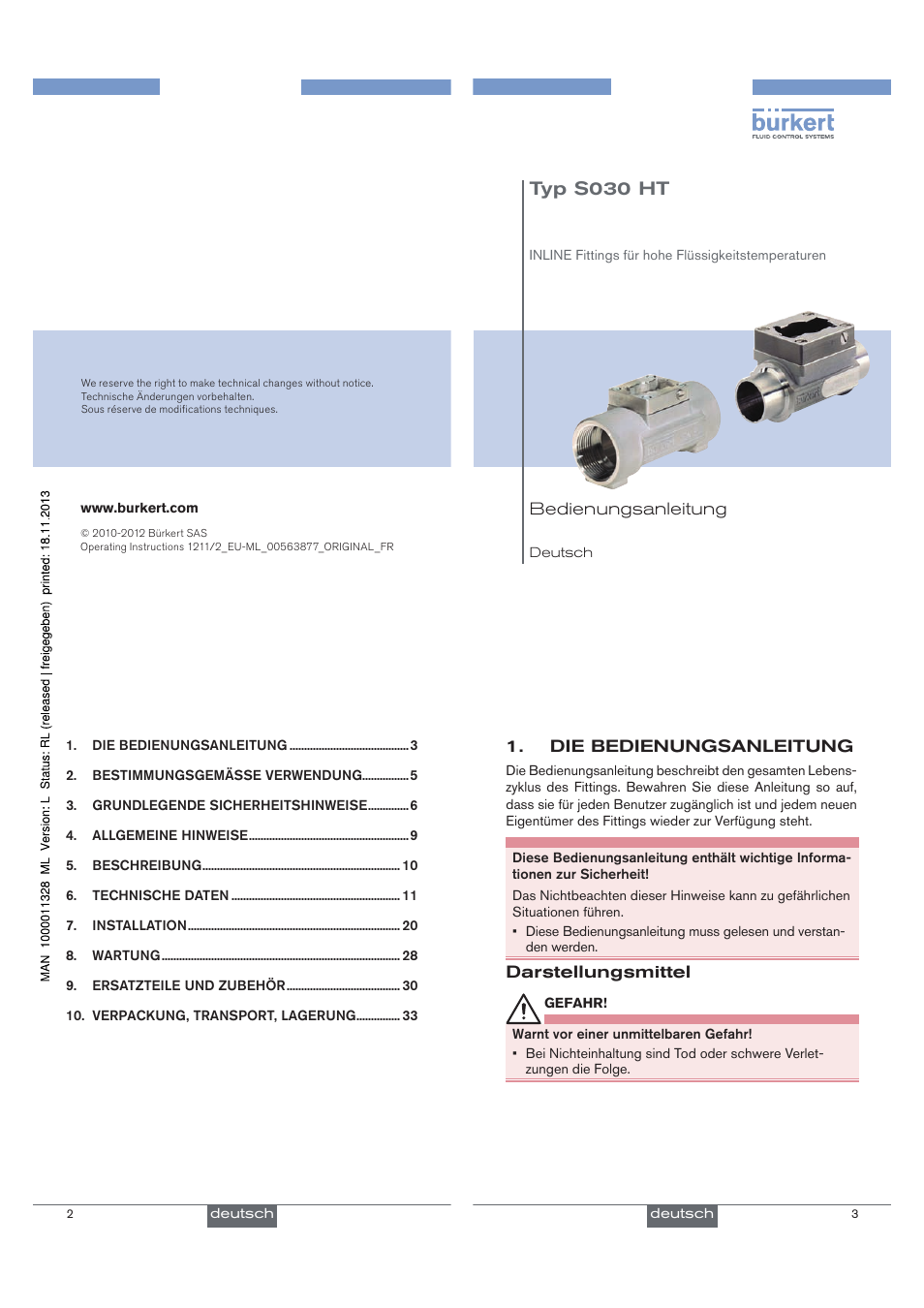 Typ s030 ht | Burkert Type S030 User Manual | Page 10 / 27