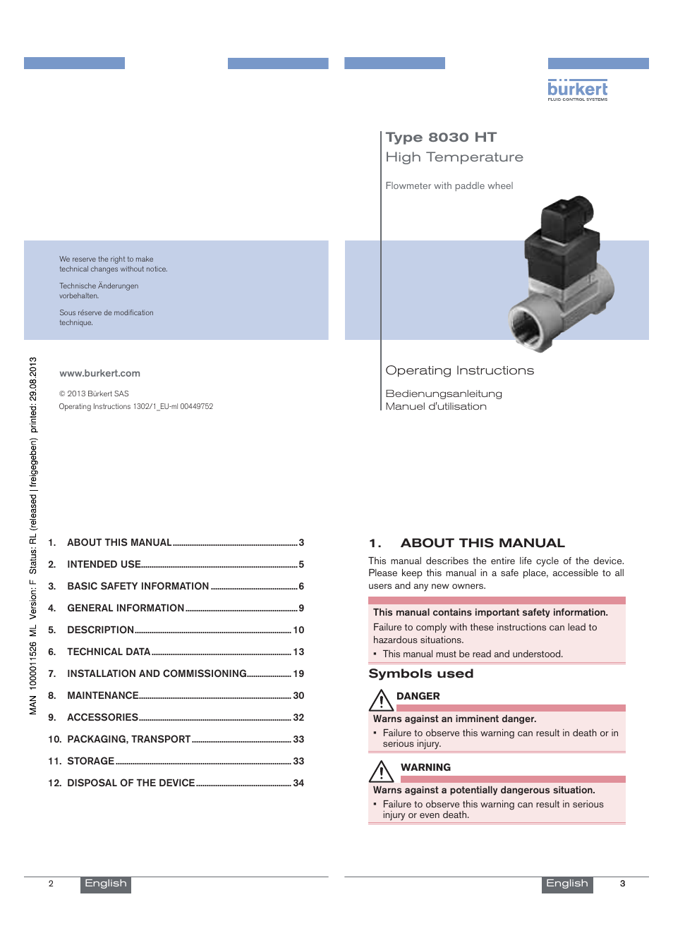 Burkert Type 8030 User Manual | 27 pages