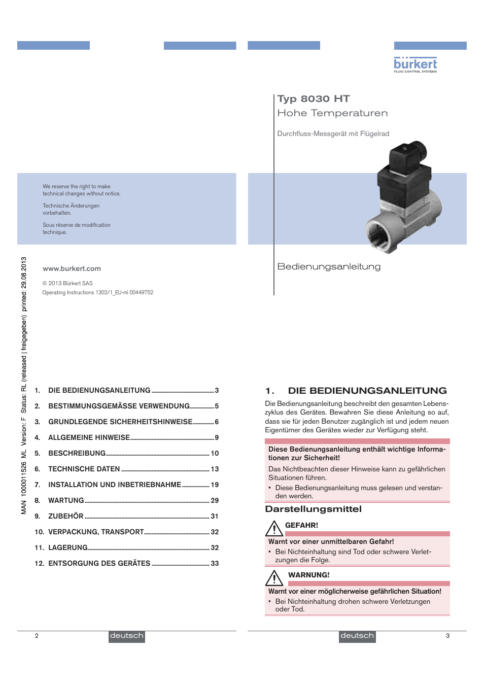 Typ 8030 ht hohe temperaturen | Burkert Type 8030 User Manual | Page 10 / 27