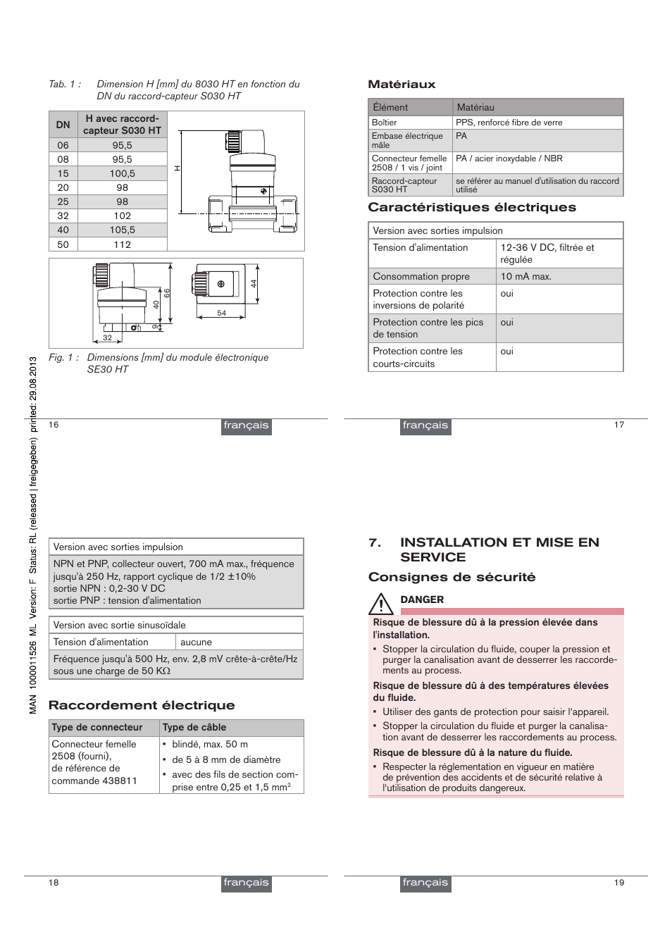 Caractéristiques électriques, Raccordement électrique | Burkert Type 8030 User Manual | Page 23 / 27