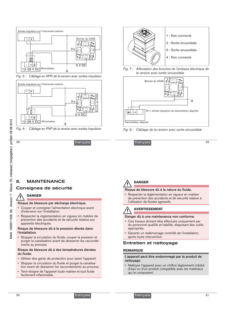 Maintenance consignes de sécurité, Entretien et nettoyage | Burkert Type 8030 User Manual | Page 26 / 27