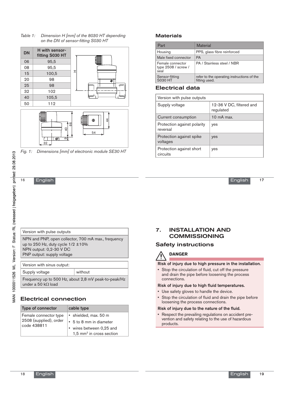 Electrical data, Electrical connection, Installation and commissioning safety instructions | Burkert Type 8030 User Manual | Page 5 / 27