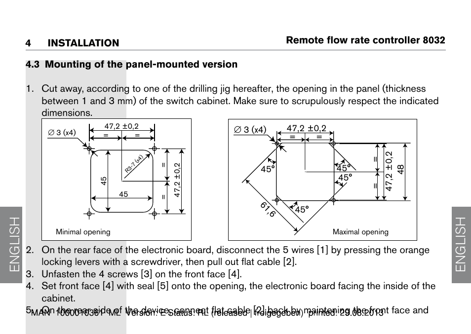 3 mounting of the panel-mounted version, English | Burkert Type 8032 User Manual | Page 14 / 112