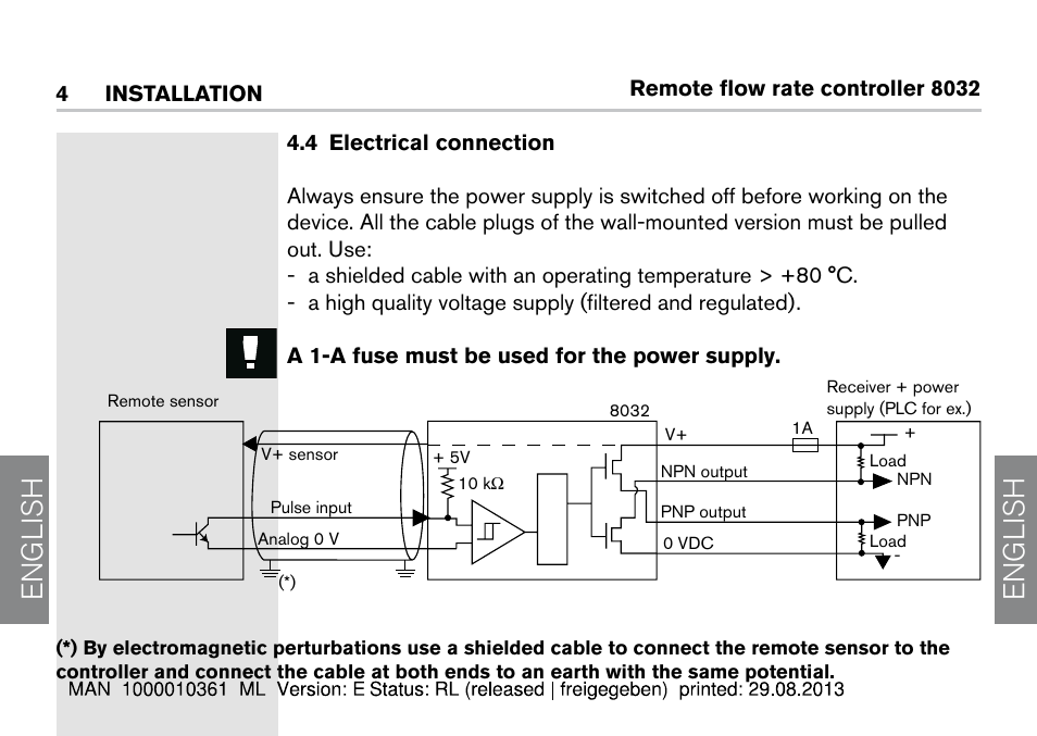 4 electrical connection, English | Burkert Type 8032 User Manual | Page 16 / 112