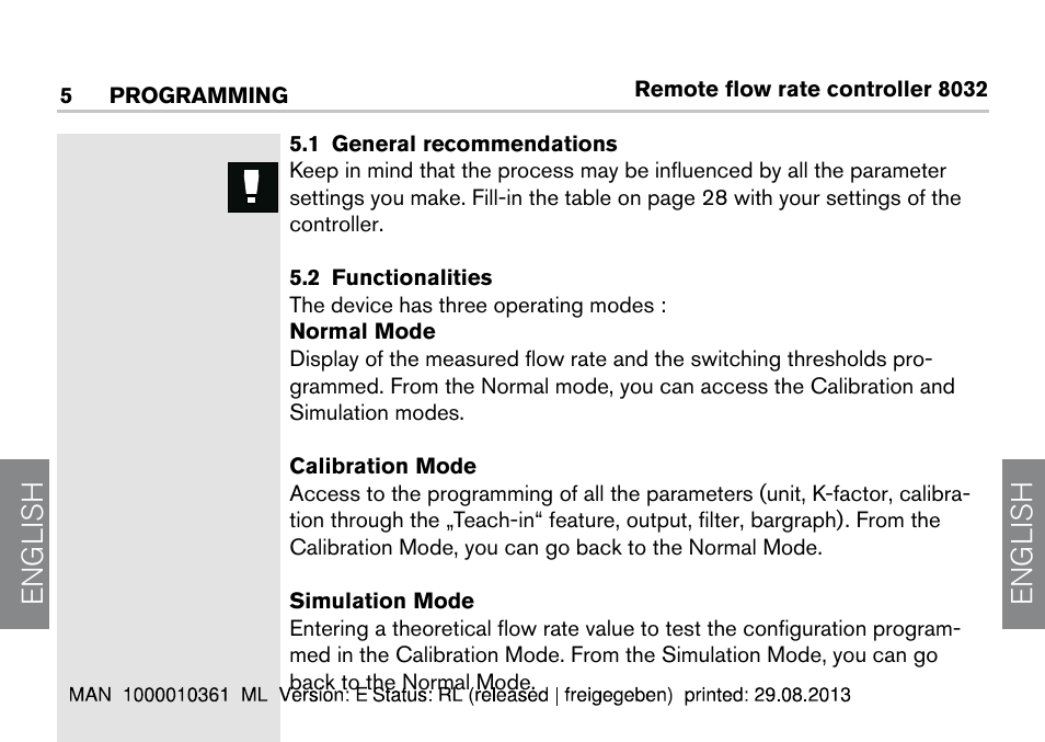 1 general recommendations 5.2 functionalities, English | Burkert Type 8032 User Manual | Page 22 / 112