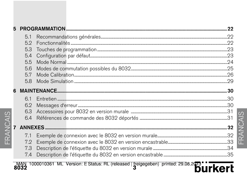 Francais | Burkert Type 8032 User Manual | Page 39 / 112