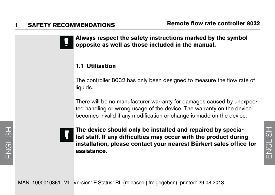 1 utilisation, English | Burkert Type 8032 User Manual | Page 4 / 112