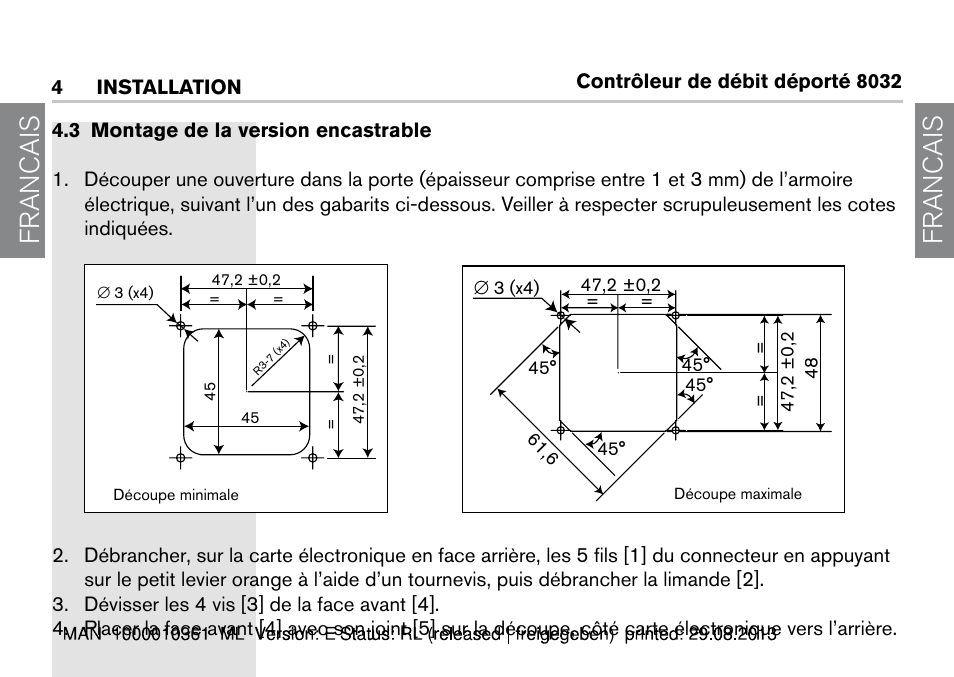 3 montage de la version encastrable, Francais | Burkert Type 8032 User Manual | Page 50 / 112