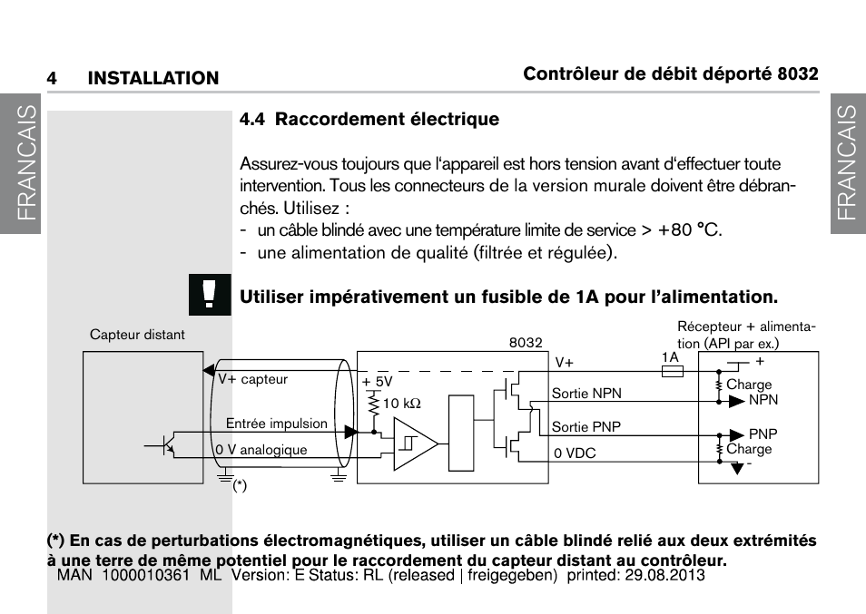 4 raccordement électrique, Francais | Burkert Type 8032 User Manual | Page 52 / 112