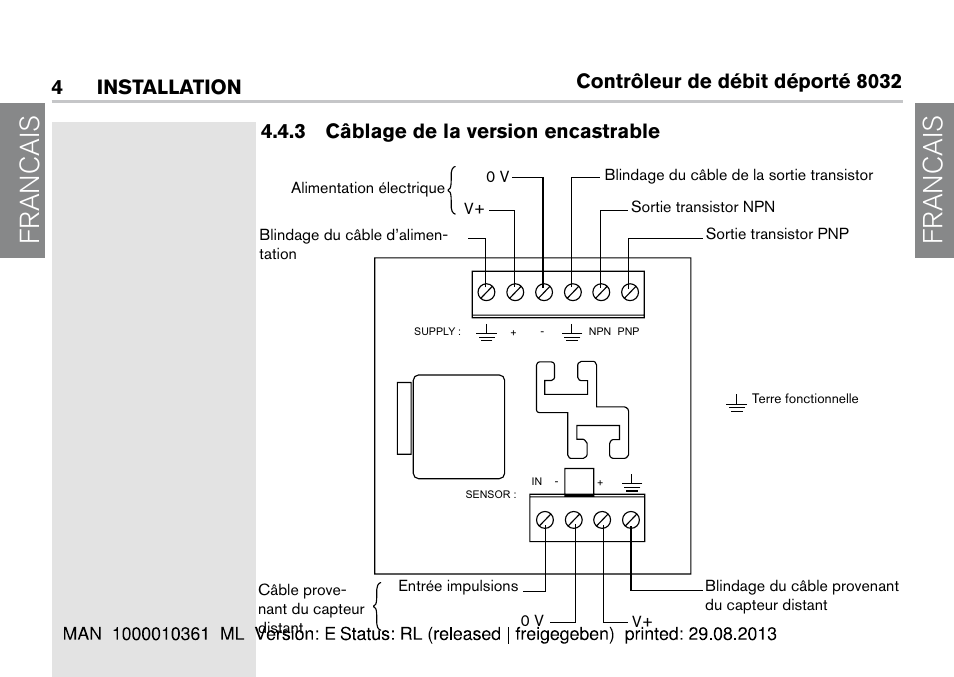 3 câblage de la version encastrable, Francais | Burkert Type 8032 User Manual | Page 56 / 112