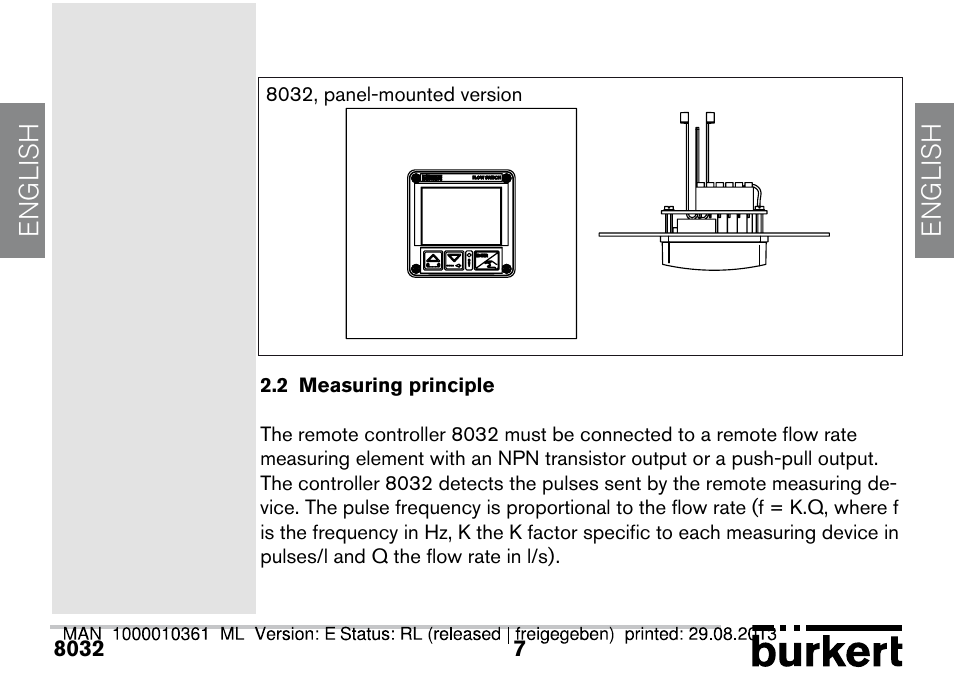 2 measuring principle, English | Burkert Type 8032 User Manual | Page 7 / 112