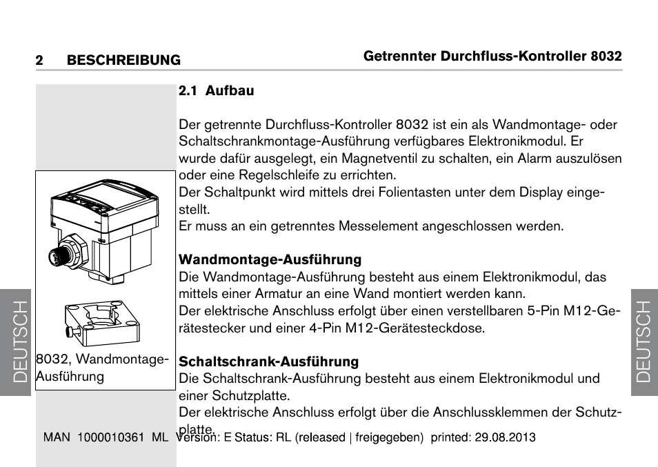 2 beschreibung, 1 aufbau, De ut sch de ut sch | Burkert Type 8032 User Manual | Page 78 / 112